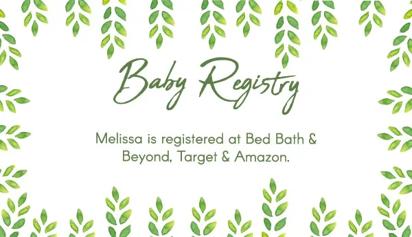 green foliage baby registry card