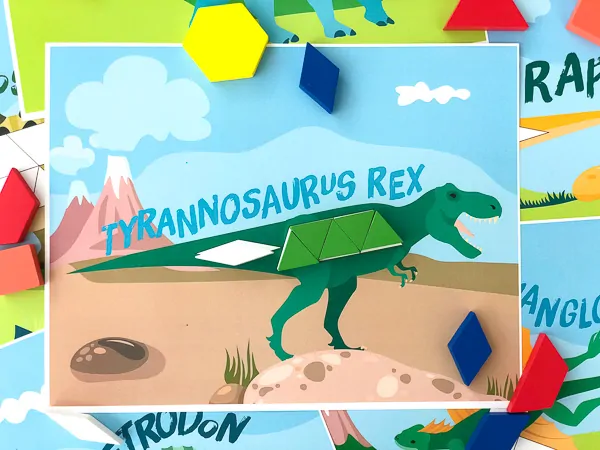 dinosaur pattern block activity cards: tyrannosaurus rex