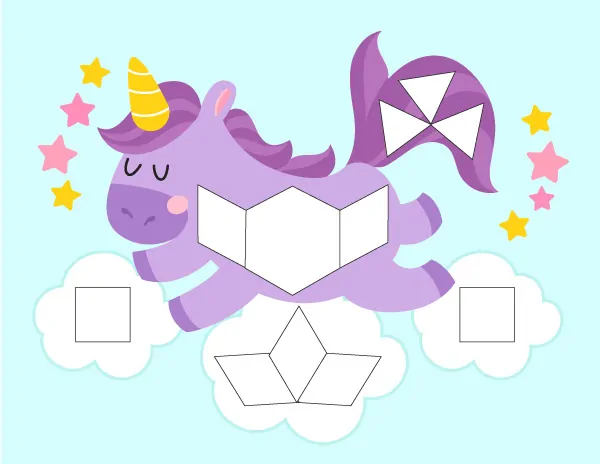 purple unicorn tangram mat