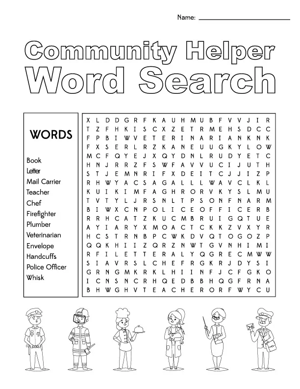Community Helper Word Search | Fun and educational printable activities for kids. 