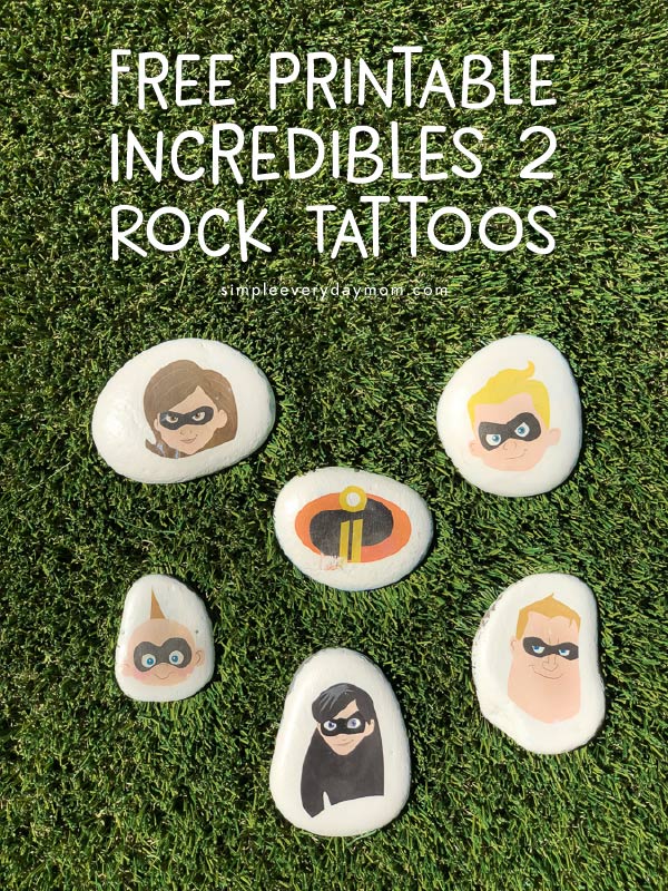 Disney Rock Painting Ideas | Make your own Incredibles 2 story stones without any worries with these free printable rock tattoos. #disney #incredibles2 #craftsforkids #kidscrafts #ideasforkids
