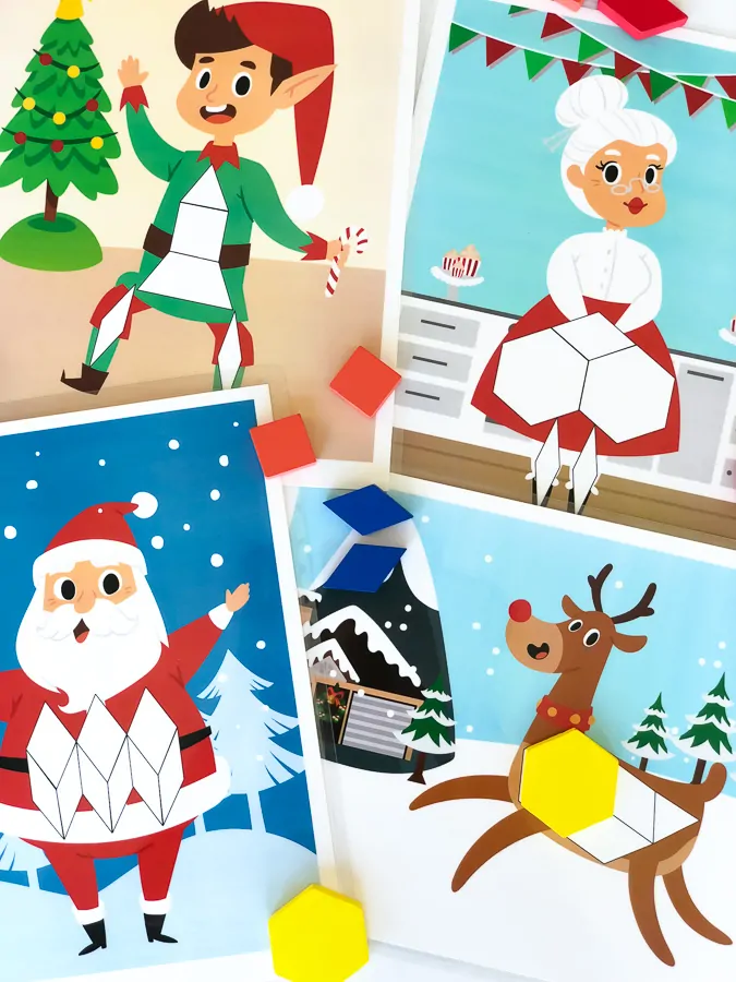 Christmas Pattern Block Mat Printables #christmas #preschool #kindergarten #elementary #ideasforkids