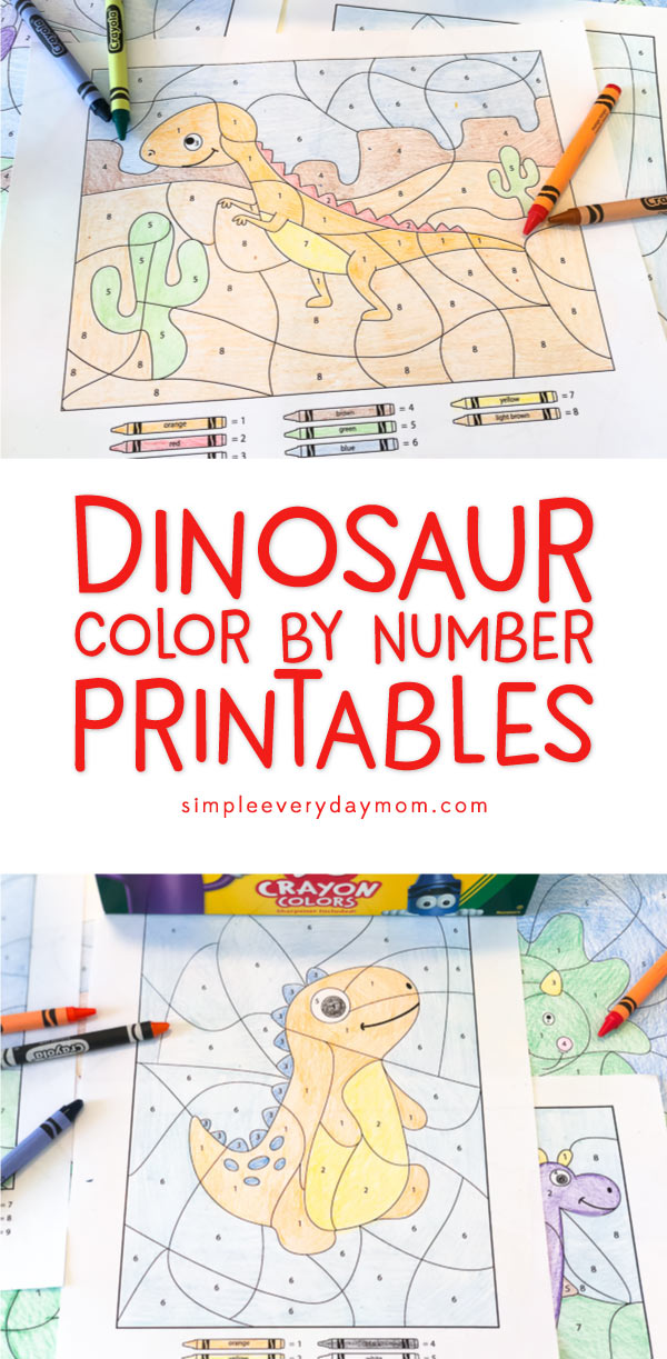 Dinosaur Color By Number Printables | Kids of all ages will love discovering the hidden picture inside these worksheets. They're a great quiet time art activity that's mess free and no prep! Click through to download your copy now. #dinosaurs #kidscrafts #colorbynumber #activitiesforboys