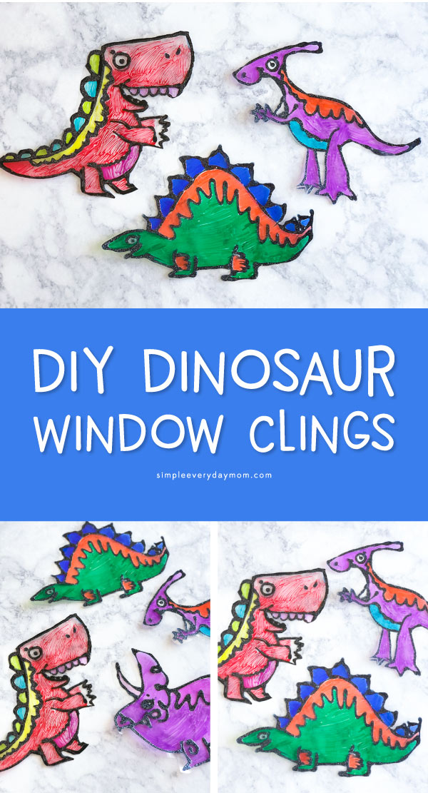 Dinosaur Kids Crafts | Have your dino loving boys and girls make these easy, cheap and fun DIY suncatchers. They're the perfect summertime boredom buster. #kidscrafts #craftsforkids #ideasforkids