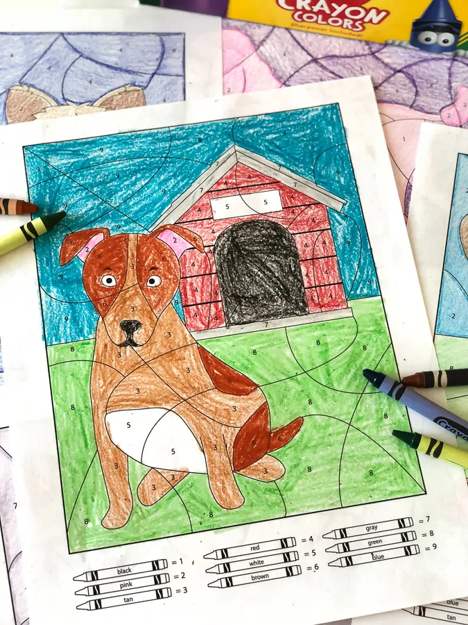 Dog Coloring Sheets | These printable color by number worksheets make learning fun! They're great for using in the classroom or for homeschooling. #kidsactivities #ideasforkids #homeschool #coloring #art