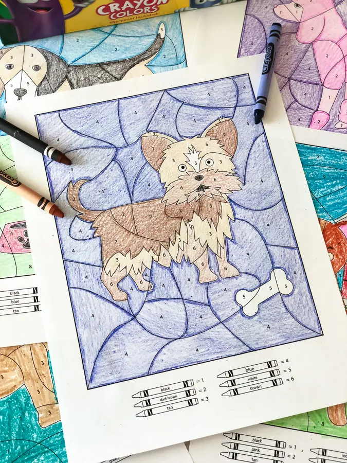 Dog Coloring Pages | These dog color by number printables are a great learning activity for kindergarten, preschool, homeschool and more! #prek #preschool #kindergarten