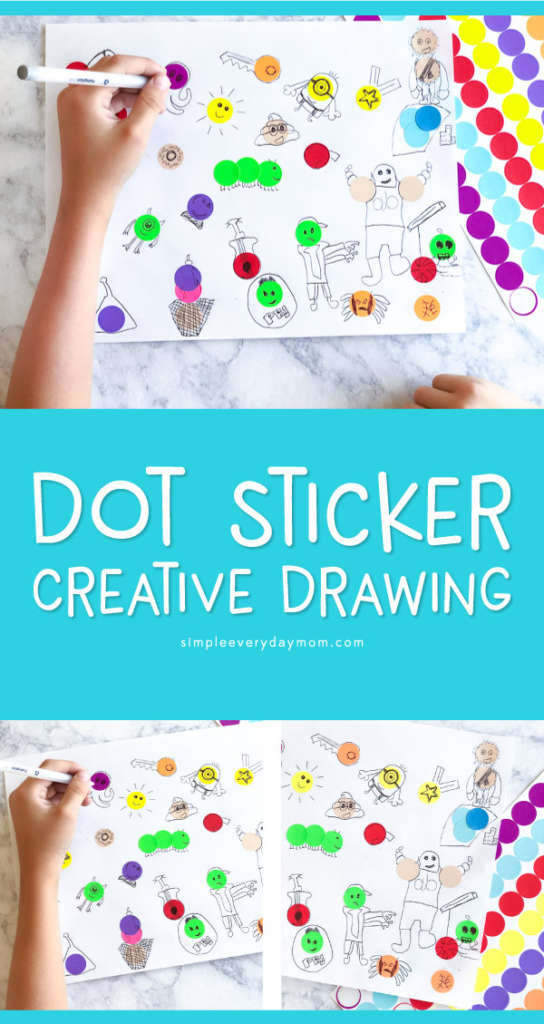Dot Sticker Kids Drawing Idea | This easy activity for children is a fun way for kids to use their imagination and creativity. It's a great boredom buster and is virtually no free! #drawing #kidscrafts #craftsforkids #kidsactivities #art #