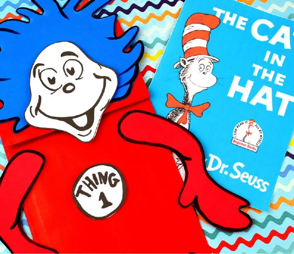 free printable dr seuss thing 1 & thing 1 puppets