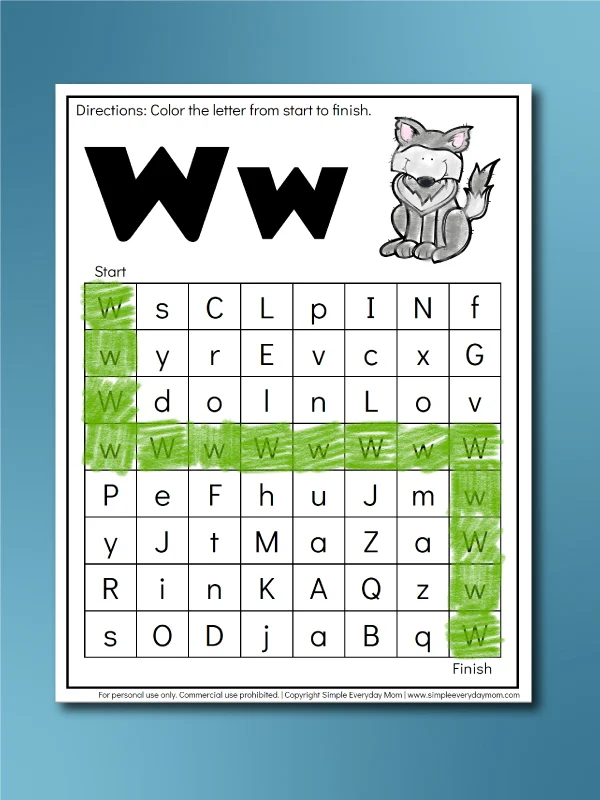 w is for wolf letter maze
