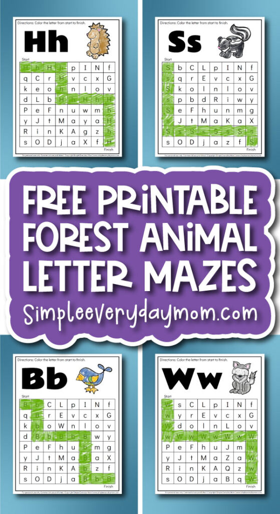 forest animal letter maze printables image collage with the words free printable forest animal letter mazes