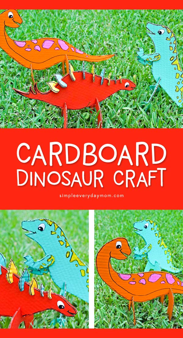 Cardboard Dinosaur Craft For Kids | Kids will love making their own DIY dinosaur toys! There's also a free printable template included! #dinosaurs #kidscrafts #craftsforkids #kidsactivities