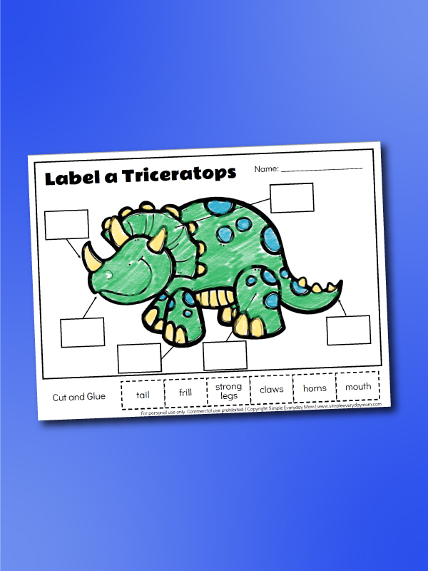 label a triceratops worksheet