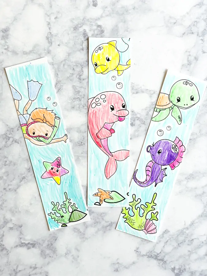 Ocean Bookmark Free Printables | Kids will love coloring in these ocean animal bookmarks! They're a great supplement when studying an under the sea unit. #teacher #earlychildhood #ocean #kidsactivities #ideasforkids #kidsandparenting