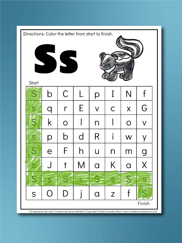 s is for skunk letter maze