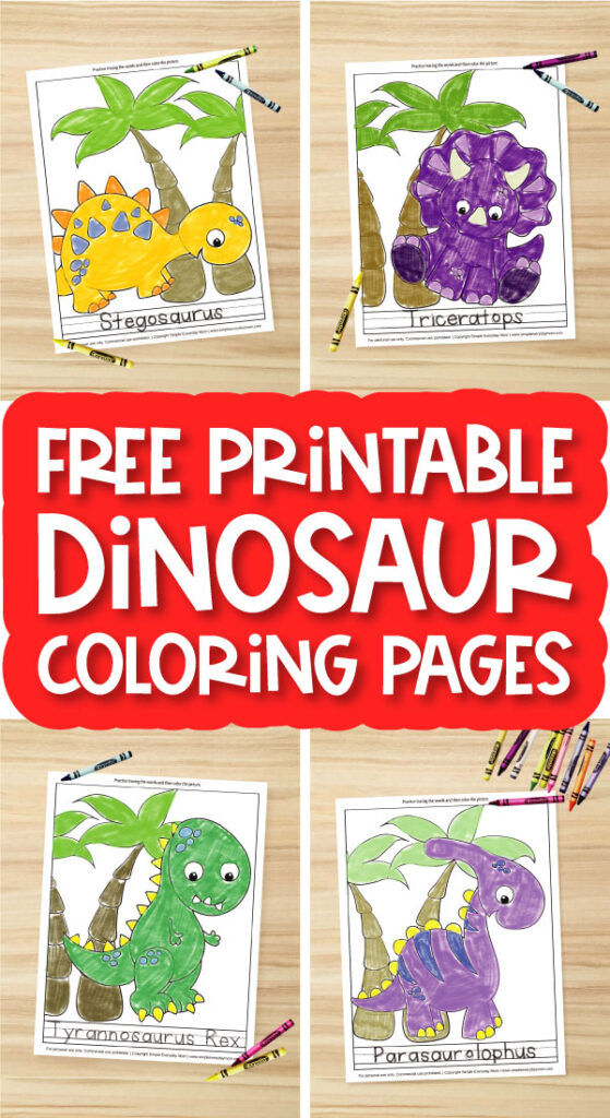 dinosaur coloring page image collage with the words free printable dinosaur coloring pages