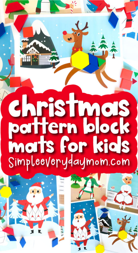 Christmas pattern block mats image collage with the words Christmas pattern block mats for kids