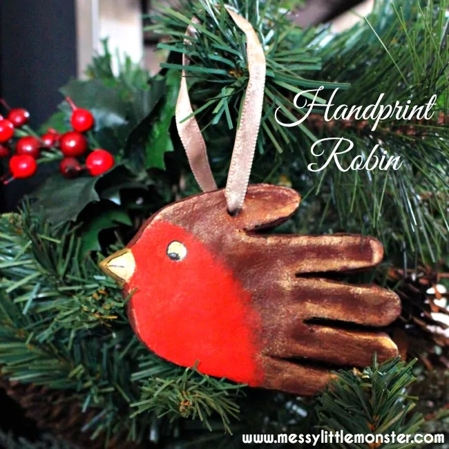Christmas robin handprint ornament