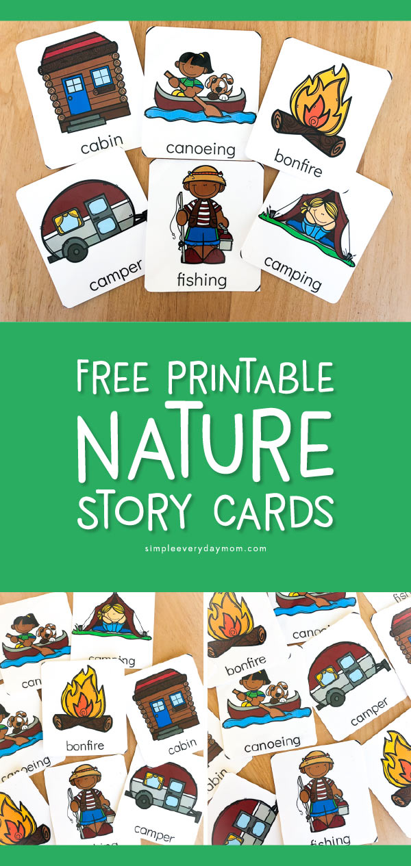 Free Printable Nature Story Cards | These camping themed flashcards for kids are a great way to have children tell a story. Work on sequencing, vocabulary, creativity and more with these cards. 