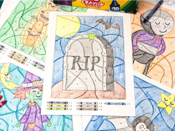 halloween color by number math worksheets