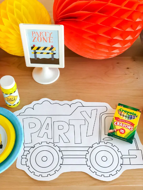 Construction Party Coloring Page Placemat | Give the kids something fun and simple to do with these printable coloring pages. #kids #kidsandparenting #ideasforkids #coloring