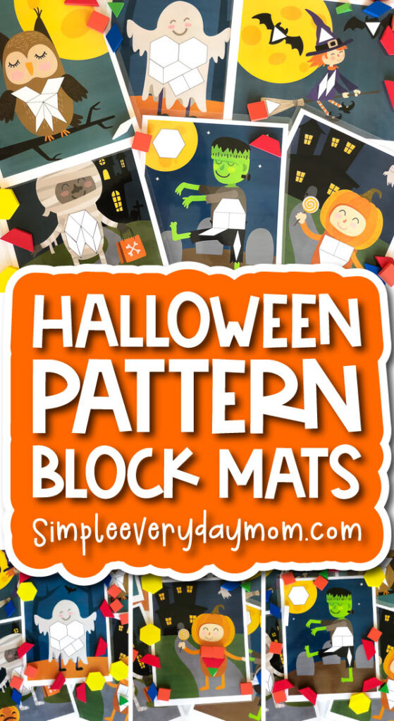 Halloween pattern block mats image collage with the words Halloween pattern block mats