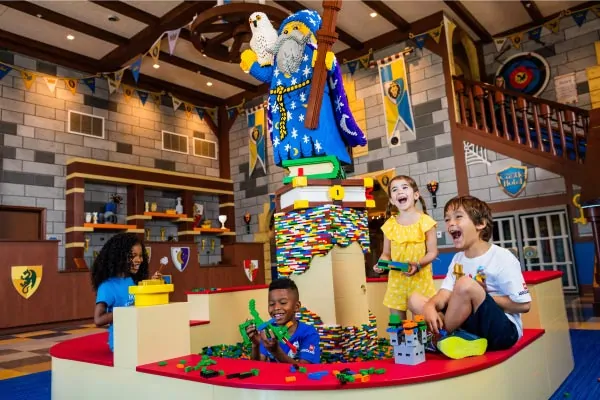 Legoland castle hotel lobby brick pit