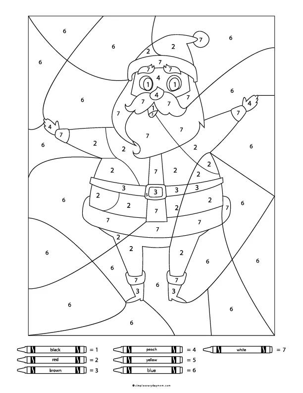 Christmas Color By Numbers | Kids will love this simple Christmas activity. #christmas #coloringpage #santa #kidsactivities