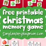 Christmas matching game image collage with the words free printable Christmas memory game