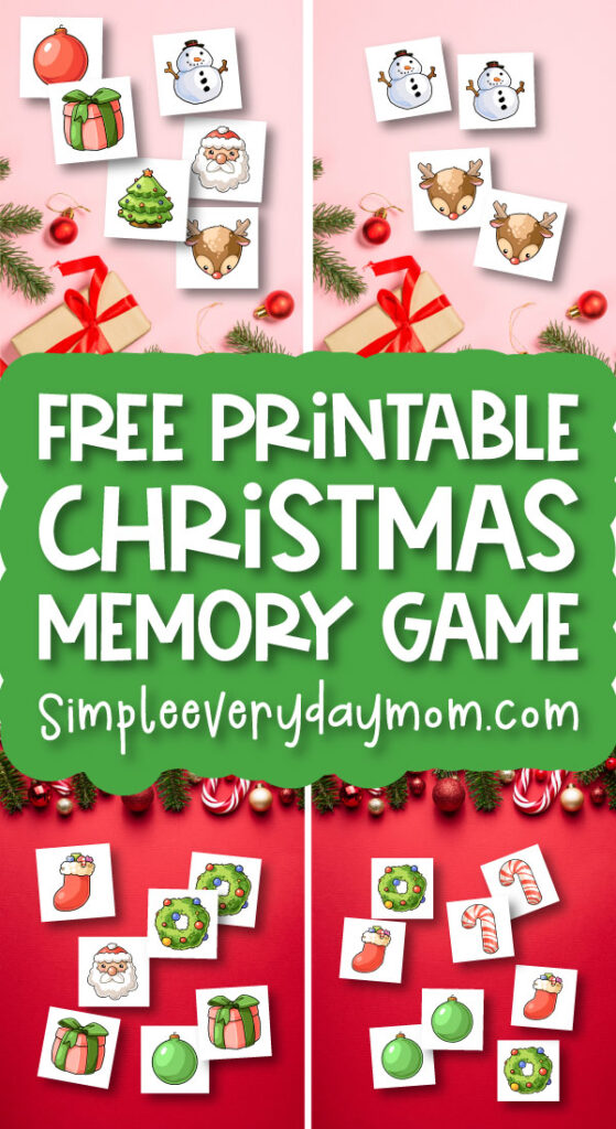 Christmas matching game image collage with the words free printable Christmas memory game