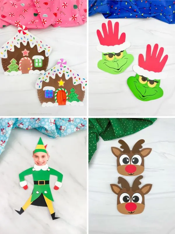 collage of simple christmas crafts for kids
