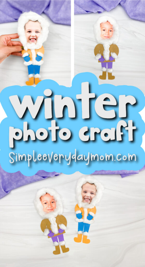 boy and girl winter craft image collage with the words winter photo craft