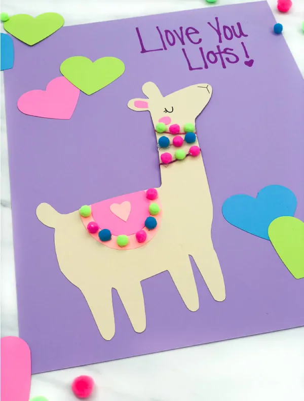 closeup of llama valentine card