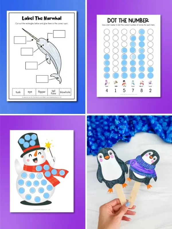 collage of winter activities for kindergarten