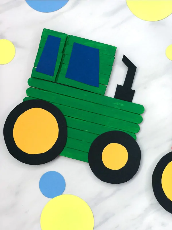 Tractor Craft For Kids | Boys and girls will love making this fun tractor that comes with a free printable template. Make them John Deere green, red or any color you'd like! #kids #kidsactivities #kidscrafts #craftsforkids #popsiclestickcrafts #elementary #teacher #teaching #farm #ideasforkids #kidsdiy