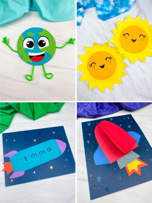 collage of space crafts for kids