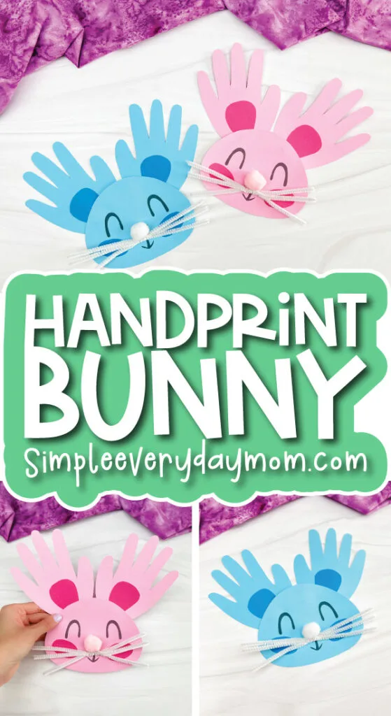 handprint bunny craft image collage with the words handprint bunny #2