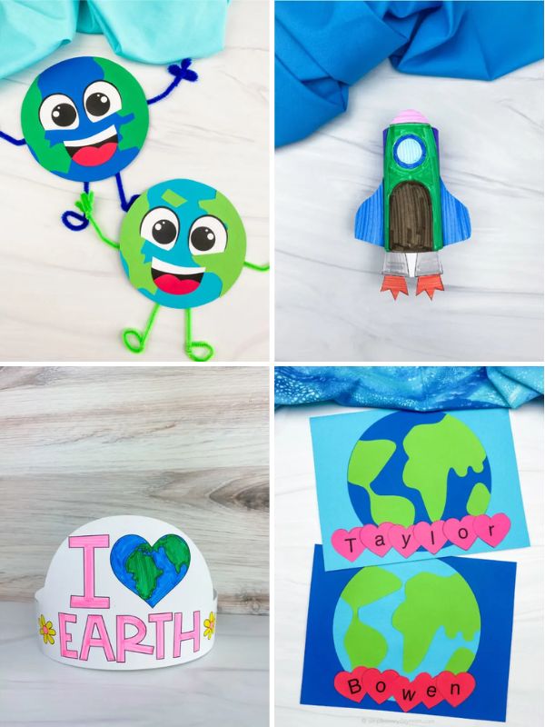 collage image of earth day crafts