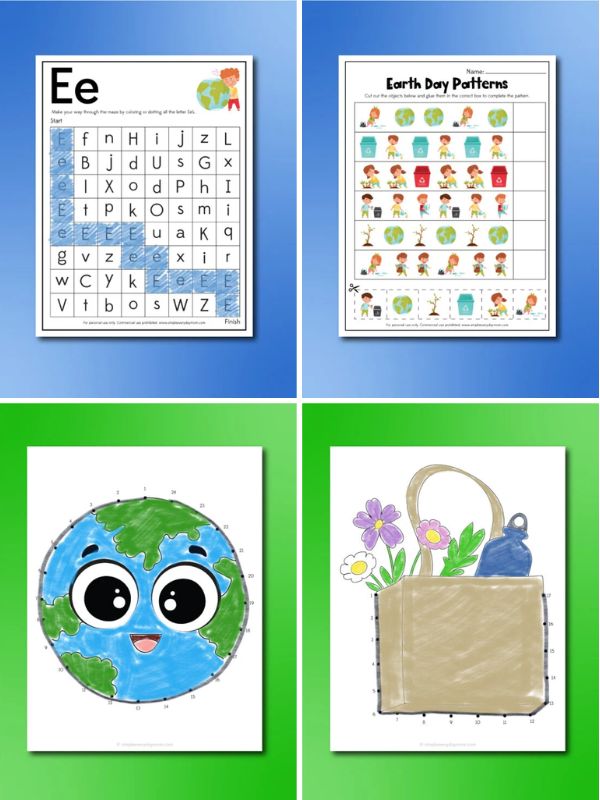 collage image of earth day printables