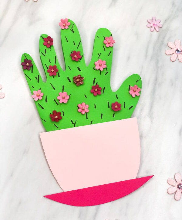 single example of finished Handprint Cactus Mother's Day Card Craft