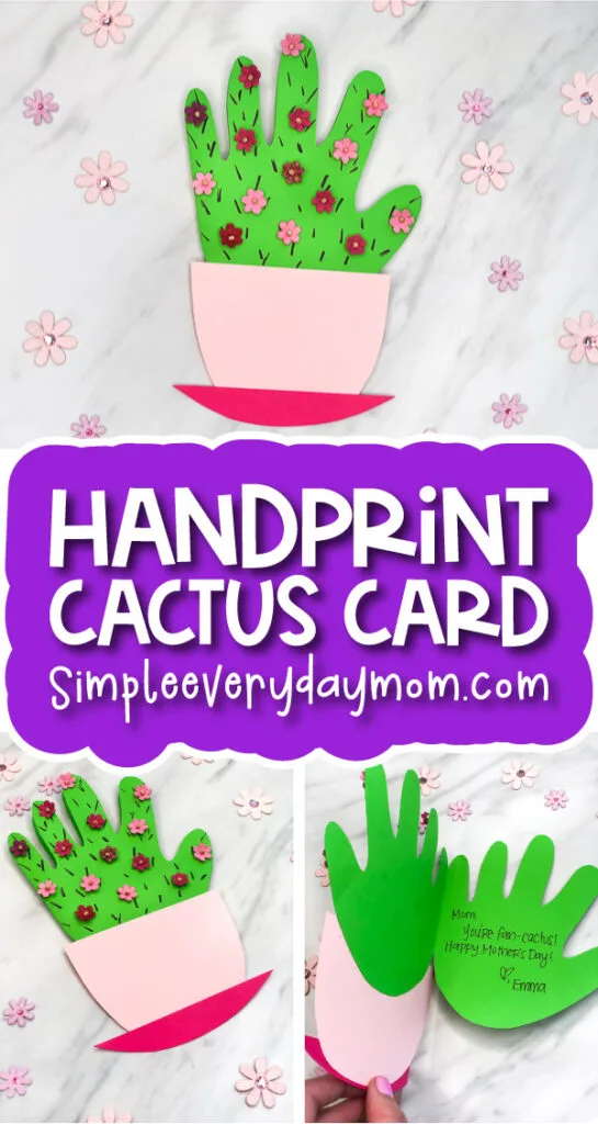 handprint cactus card image collage with the words handprint cactus card