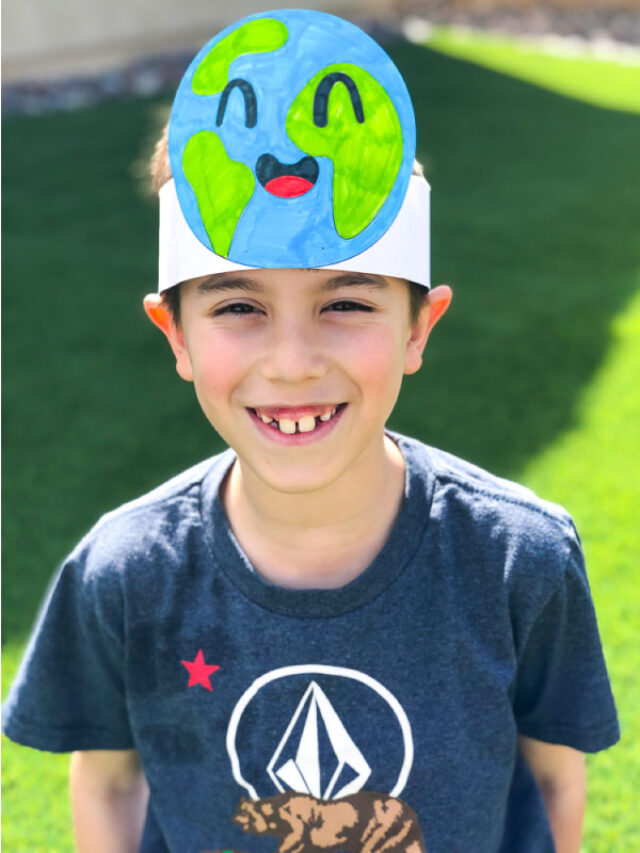 Earth Day headband craft displayed on chid's head
