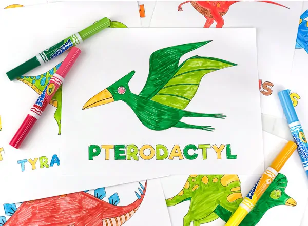 green and yellow pterodactyl coloring page