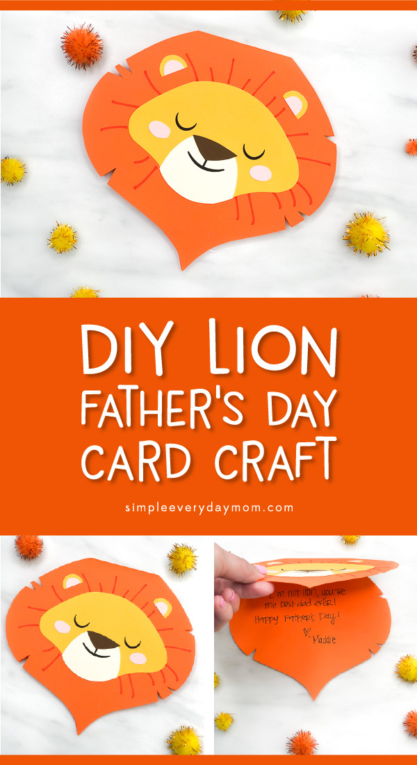 collage of paper lion card craft with the words "diy lion father's' day card craft" in middle 