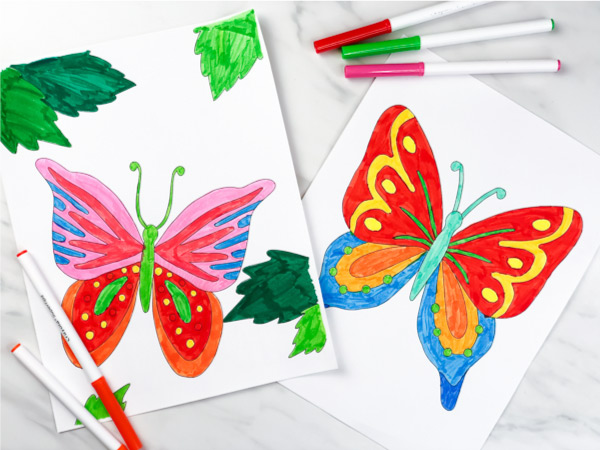 2 butterfly coloring pages