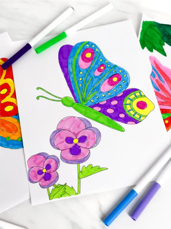 butterfly and flower coloring page