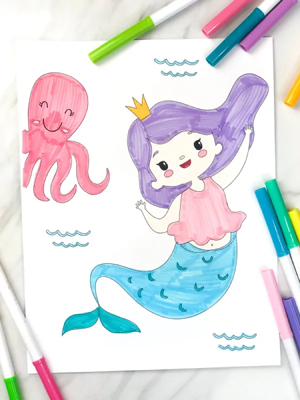 mermaid and octopus coloring page