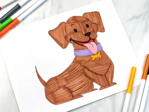 daschund coloring page with markers