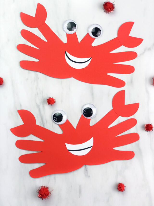 two examples of finished handprint crab craft