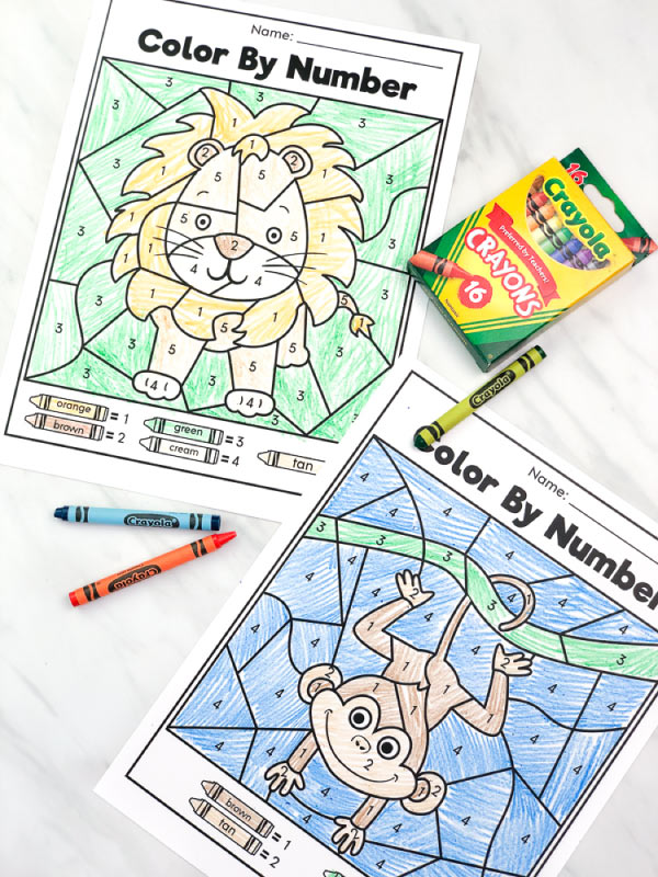 lion and monkey color by number printables