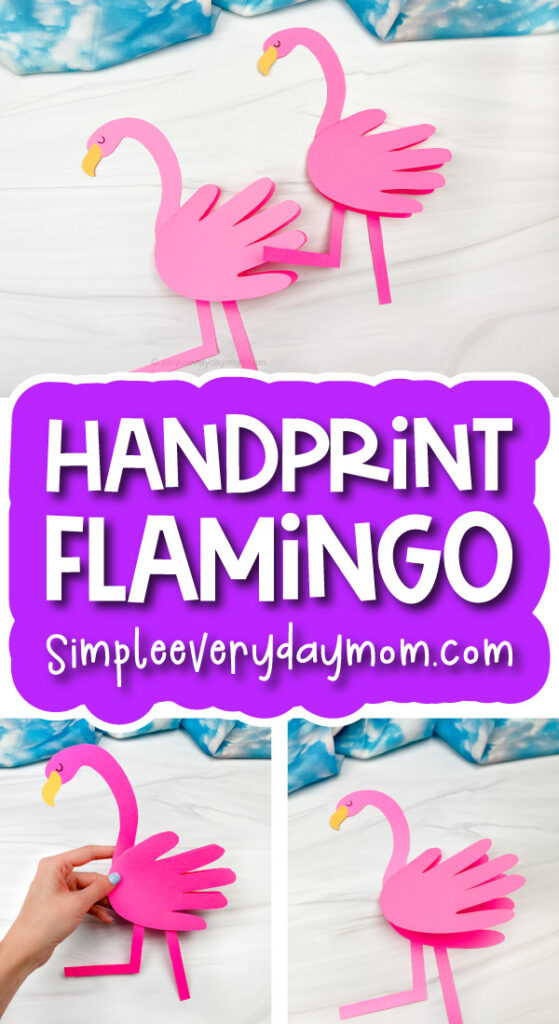 flamingo kids' craft image collage with the words handprint flamingo 
